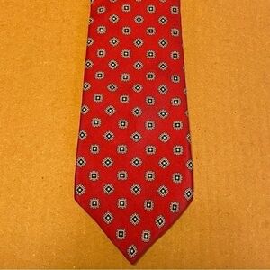 Halston III Men’s 55” Necktie Red Jacquard Foulard Pattern Italian Silk USA
